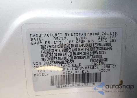 2017 Nissan Sentra Sv z USA, uszkodzony, nr VIN 3N1AB7AP5HL693328